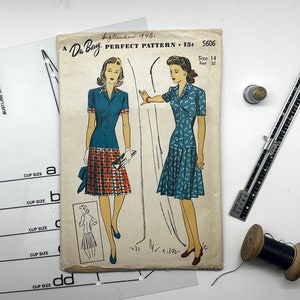 Du Barry 5606 Vintage 40s Uncut Sewing Pattern, Size 14 1943 Misses' Two Piece Dress image 1