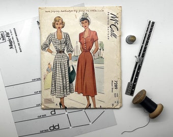McCall's 7289 Vintage 40s Cut Sewing Pattern, Size 12 | 1940s Misses' Dress |