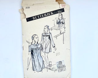 BUTTERICK Sewing Pattern 3120 | Vintage 40s Sleepwear Sewing Cut Pattern | Size 12-14 | 1940's DIY