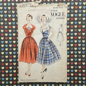Junior Vogue 3357 Vintage 50s Uncut Sewing Pattern, Size 11 | 1950s DIY Easy One Piece Dress  |