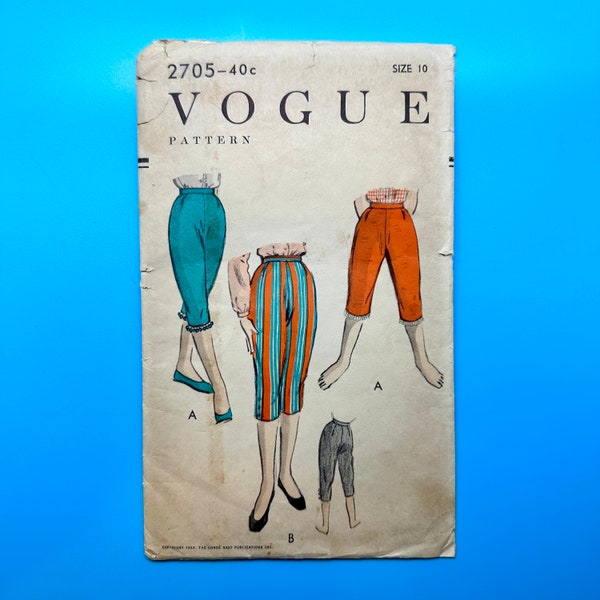 Vogue 2705 1950's Pants | Vintage DIY Sewing Cut and Complete Pattern | 50s Peddle Pushers, Hip 30, Waist 28 | Fitted Pants Below the Knee