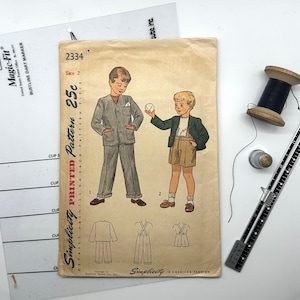 Simplicity 2334 Vintage 40s Uncut Sewing Pattern, Size 2 | 1940s DIY Boy's Suit with Long and Short Trousers   |