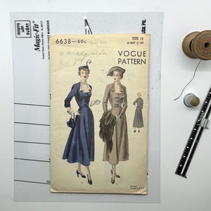 Patrón de costura sin cortar Vogue 6638 Vintage años 40, talla 12 / Vestido formal de mujer de los años 40 DIY /