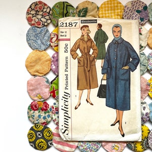 Simplicity 2187 Vintage 50s Uncut Sewing Pattern, Size 12 | 1950s DIY Women&#39;s Coat with Belt |