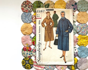 Simplicity 2187 Vintage 50s Uncut Sewing Pattern, Size 12 | 1950s DIY Women's Coat with Belt |