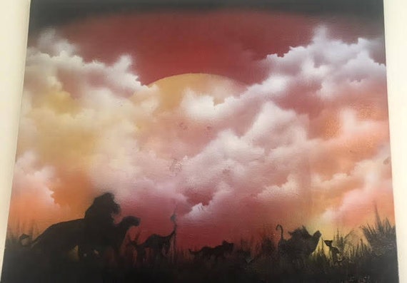 Roi Lion Peinture Coucher De Soleil Africain