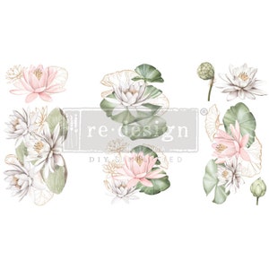 Water Lilies DecorTransfer, ReDesign with Prima, Prima Transfer, Furniture Transfer, Rub on Transfer, Floral Decal, Rub on Decal, Lily Decal