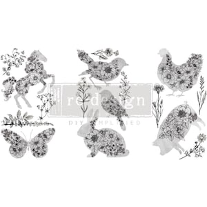 Scribbled Animals DecorTransfer, ReDesign with Prima, Animal Decals, Furniture Transfer, Rub on Transfer, Floral Transfer, Rub on Decal
