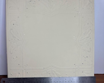Pressed Tin Ceiling Tile, Antique Architectural Salvage, Metal Decor Tile, Swirl Border