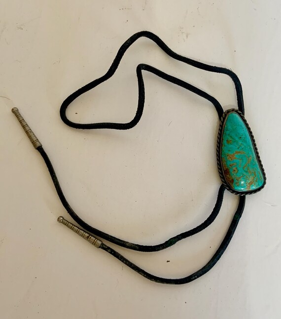 Bennett Silver and Turquoise Bolo, Navajo Bolo Tie, Bennett Pat Pending pendant, Native American Bolo, Native American Silver and Turquoise