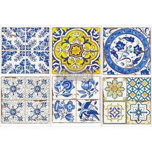 Casa Tiles Re-Design Transfer, rub on decal, furniture decal, 6&quot; x 12&quot; 3 sheets, rub on transfer, Spanish Decor, Mediterranean Decor