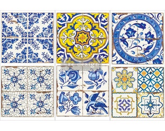 Casa Tiles Re-Design Transfer, rub on decal, furniture decal, 6" x 12" 3 sheets, rub on transfer, Spanish Decor, Mediterranean Decor