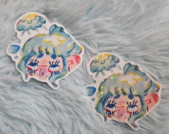 Moon Jelly Girl oil pastel Vynil Sticker Glossy Holo
