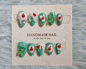 Cream gummy Soda Pop Press On Nails, Short Square Handmade Custom Size