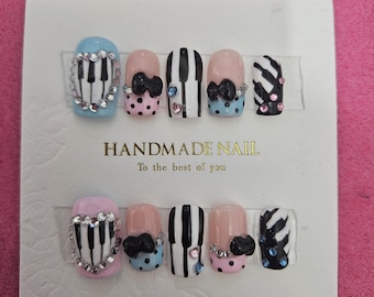 Pastel Piano 2000s StylePress On Nails, Handmade Custom Size
