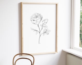 Black and White Peony Print: Vintage Floral Wall Art (Digital Download)