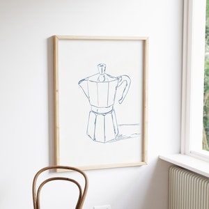 Mokka Kanne Wand Kunst Blau, Mokka Kanne Poster, Kaffee Kunstwerk, Kaffee Warenkorb Drucke, Kaffeebar druckbar, Espresso Wandkunst, italienischer Kaffee Druck