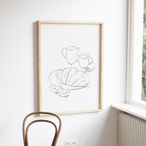 Croissant and Coffee Print, Breakfast Wall Art, Breakfast Print, Croissant Wall Art, Croissant Print, Coffee Bar Wall Art, Breakfast Art