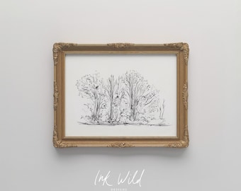 Bäume Waldlandschaft rustikale Landschaft Skizze (Digitaler Download)