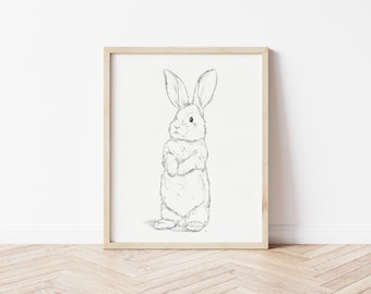 Hase Skizze Print: Neutrale Kinderzimmer Deko (Digitaler Download)