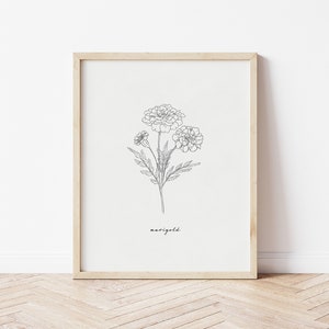 Ringelblume Line Art | Ringelblumen Print | Blumen Zeichnung | Ringelblume Zeichnung | Druckbare Wandkunst | Blumen Print | Oktober Geburtsblume Art