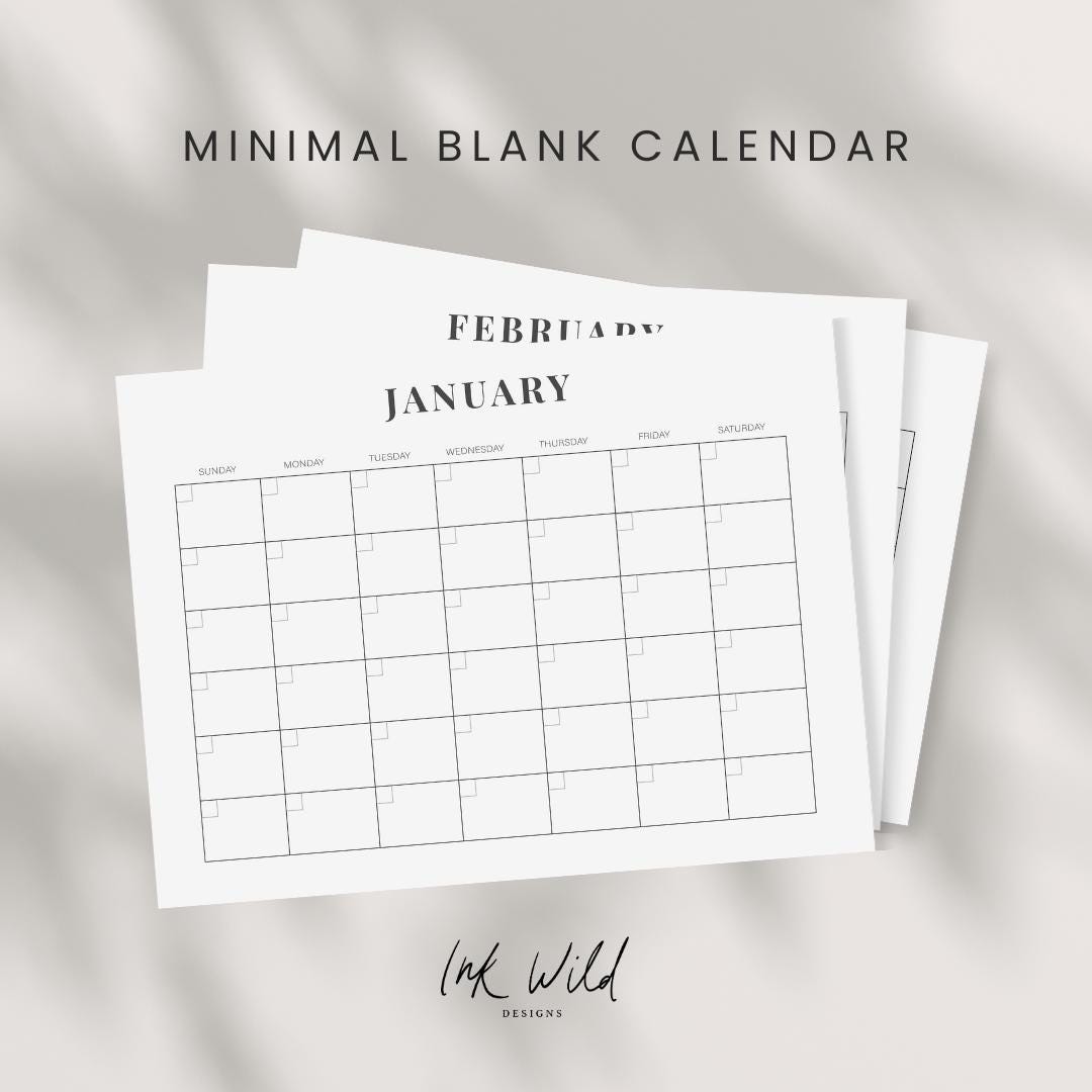 Minimalist Calendar Printable: Blank Monthly Planner Template (a4/8