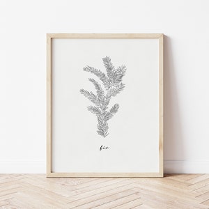 Fir Tree Print, Fir Print, Printable Wall Art Holiday, Fir Tree Drawing, Tree Wall Art Large, Neutral Christmas Wall Art, Winter Tree Print