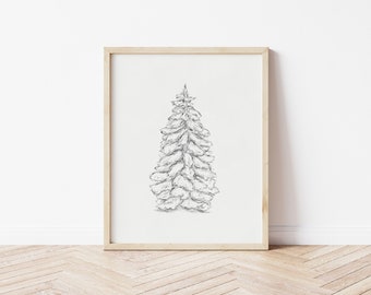 Tannenbaum Zeichnung, Vintage Urlaubsdruck, Neutrale Weihnachtswandkunst, Tannenbaum Kunst, Weihnachtsbaumdekor, Tannenbaum Druck