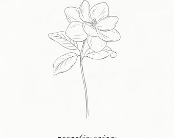 Magnolia Prints Baby Room, Custom Magnolia Wall Art, Magnolia Flower Illustration with Personalized Name