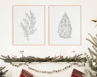 Christmas Tree Print Set, Juniper Art, Winter Printable Wall Art Vertical, Juniper Print Set, Christmas Tree Printable Download