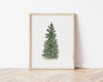 Fir Tree Painting, Watercolor Christmas Tree Print, Fir Print, Winter Prints for Download, Christmas Tree Print Vintage, Evergreen Printable