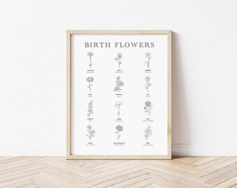 Blumen Bild - Botanische Kunst | Garten Monatlicher Monatlicher Kunst | Hand gezeichnet Blumen Diagramm | Druckbare Wandkunst | Blumen Wand Kunst | Geburtsblumenkunst