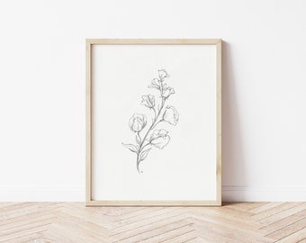 Sweet Pea Sketch | Sweetpea Print | Botanical Art | Pencil Drawing | Printable Wall Art | Flower Art | Floral Print | Sweet Pea Drawing