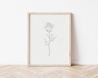Rose Line Art Print: Minimalist Floral Drawing (Digital Download)