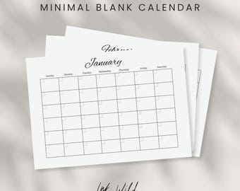Minimalistischer Kalender Vorlage: Druckbarer Monatsplaner (Digitaler Download)