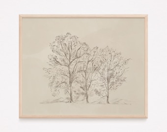 Sepia Baum-Skizze Kunstdruck: Vintage-Landschaft (Digitaler Download)