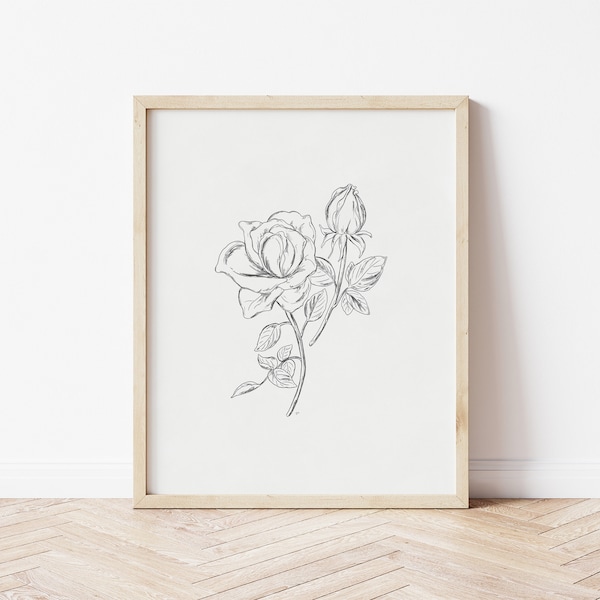 Roses Art Print | Roses Botanical Art | Floral Drawing | Pencil Drawing | Printable Wall Art | Flower Print | Pencil Art Print | Rose Sketch