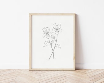 Violet Sketch | Violet Print | Botanical Art | Pencil Drawing | Printable Wall Art | Flower Art | Floral Print | Violet Drawing | February