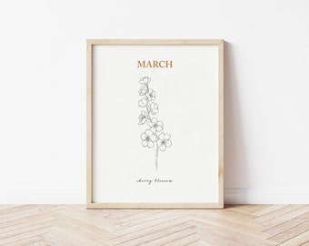 March Birth Flower Print | Cherry Blossom Print | Cherry Blossom Drawing | Printable Wall Art | Flower Print | Cherry Blossom Wall Art