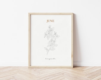 June Birth Flower Print | Honeysuckle Print | Honeysuckle Drawing | Printable Wall Art | Honeysuckle Flower Art | June Honeysuckle Art