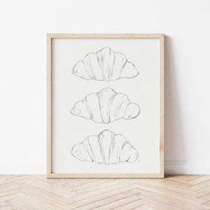 Croissant Print, Croissant Wall Art, Breakfast Wall Art, Breakfast Art, Croissant Art, Coffee Bar Printable, Coffee Cart Prints