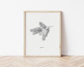 Pine Tree Wall Art, Pine Art, Branch Wall Art, Pine Print, Pine Cone Art, Pine Tree Wall Decor, Winter Printable Art, Holiday Printables