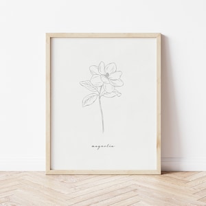 Magnolia Line Drawing, Magnolia Print, Magnolia Flower Wall Art