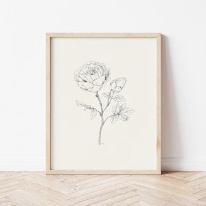 Pfingstrose druckbare Wandkunst, Minimale Wandkunst schwarz und weiß, Neutrale Wandkunst Drucke, Pfingstrose Zeichnung, Blumen Zeichnung Druck, Pfingstrose Kunstdruck