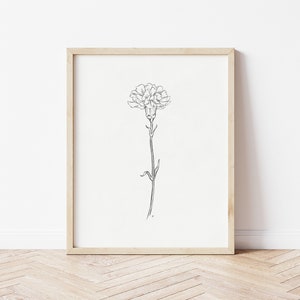 Nelke Skizze | Nelke Print | Florale Skizze | Druckbare Kunst | Blumenmuster | Januar Geburt Blume | Nelken Kunst | Bleistiftzeichnung