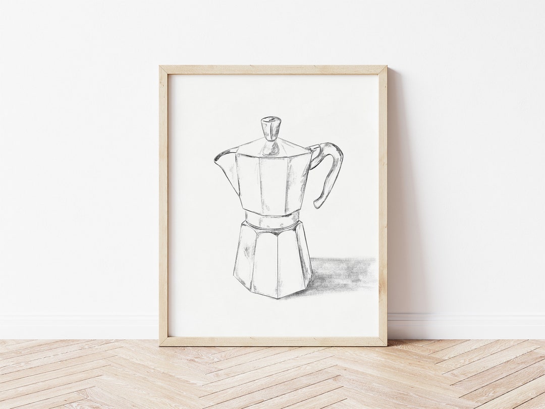 Moka Pot Sketch Art Print: Coffee Bar Wall Decor (digital Download