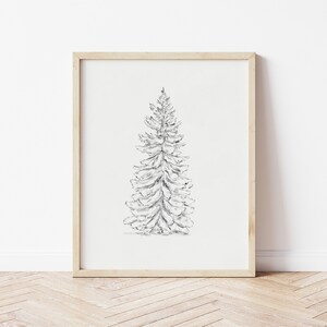 Fir Print, Christmas Tree Printables, Fir Tree Drawing, Christmas Tree Decor, Fir Tree Art, Holiday Wall Decor Printable, Fir Tree Print