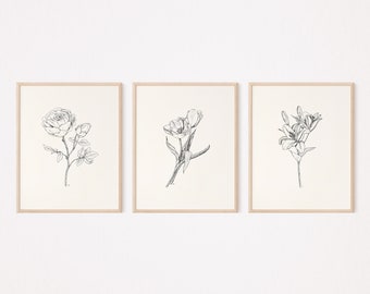 Beige Wall Art Set of 3, Floral Prints Wall Art Download, Farmhouse Wall Decor Bedroom, Lily Print, Tulip Printable, Peony Print Wall Art