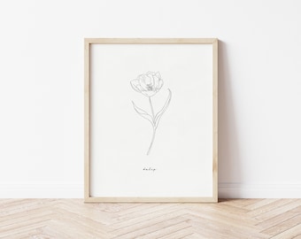 Tulpe Line Art | Tulpen Print | Florale Zeichnung | Druckbare Wandkunst | Druck | Kunstdruck Blumen | Tulpen Zeichnung | Tulpe