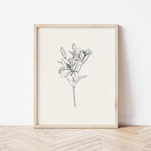 Impresión artística de lirio, impresión de dibujo de flores, descarga de arte de pared con impresiones florales, impresión de lirio, impresión de flores para guardería, obra de arte para dormitorio de niñas, lirio tigre